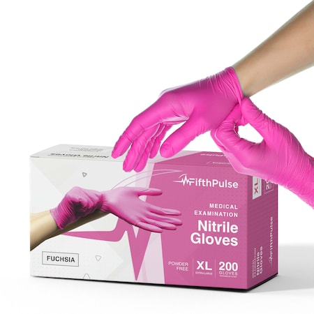 Fifthpulse FMN100, Disposable Gloves, 3 mil Palm, Nitrile, Powder-Free, XL, 200 PK, Fuchsia FP-N-200-XL-FUS